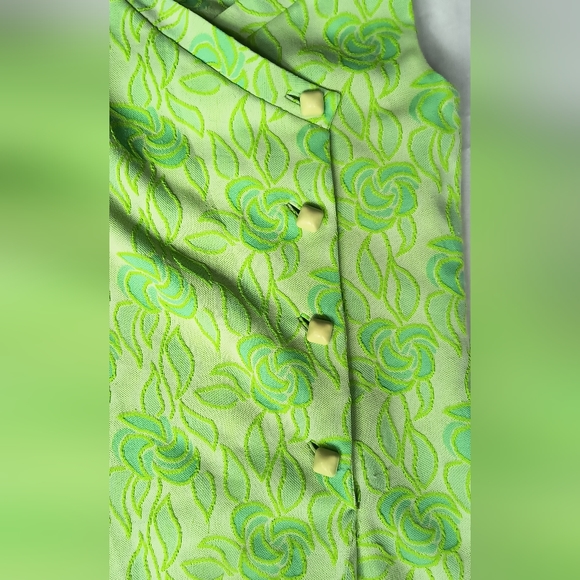 60s 70s Lime Green Flower Power Mod Retro GoGo Union Label Mini Dress Costume - Picture 7 of 10